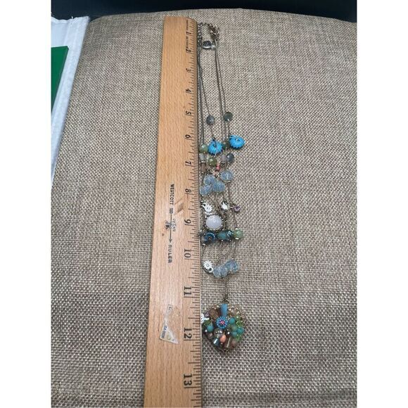 Betsey Johnson Woven Mixed Multi-Colored Bead Flower Heart Illusion Necklace - Picture 3 of 6